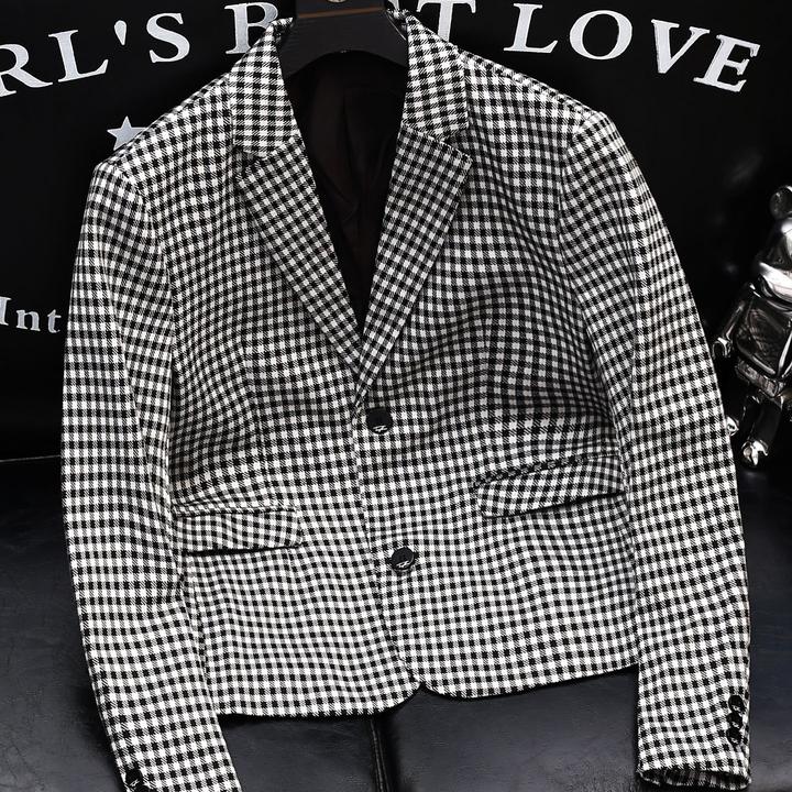 Mandsibil曼德西比利男士西服修身帅气格子西装春秋季外套男装