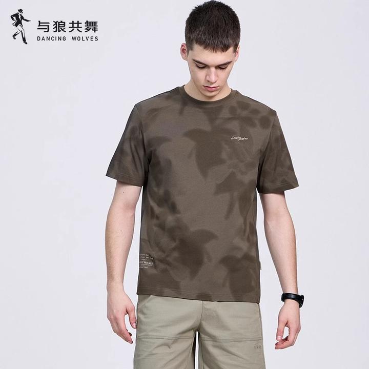 【印花】与狼共舞刺绣圆领短袖T恤男士2025夏季新款抗菌冰氧吧上衣