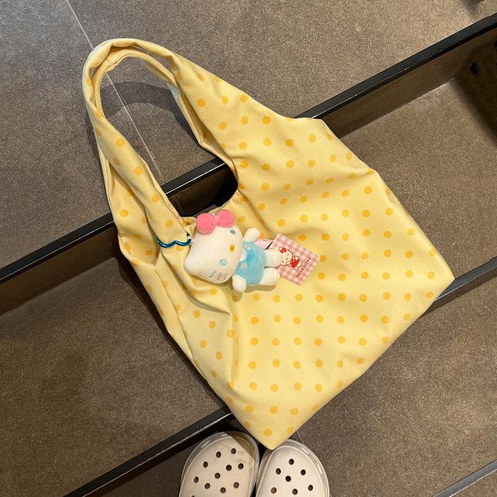 ins风黄色波点帆布包单肩包网红托特包包休闲小众设计手提购物袋