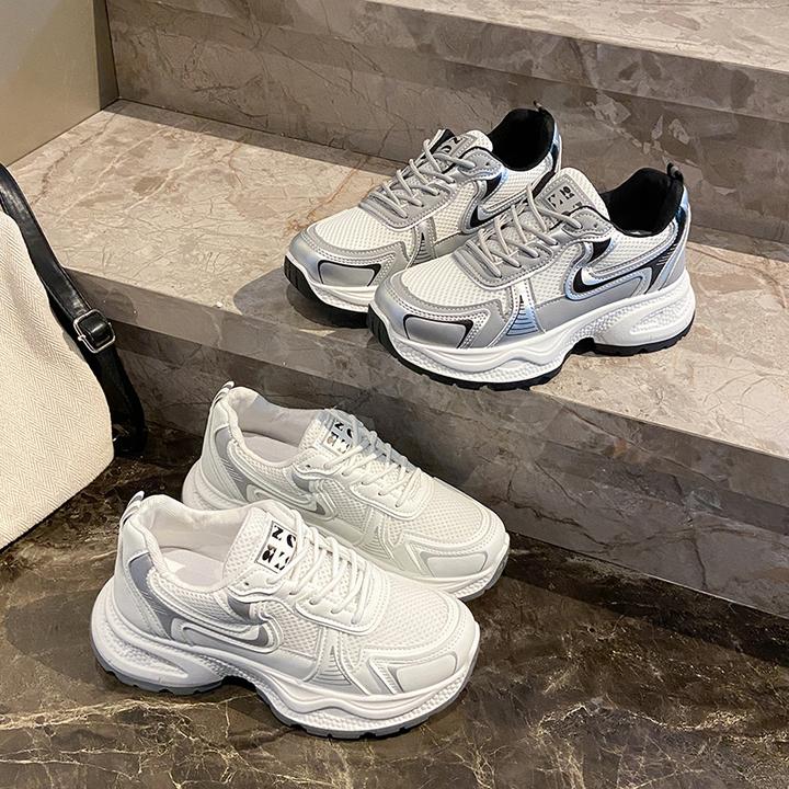 银色厚底增高老爹鞋女网红超火2025春季新款小个子百搭休闲运动鞋