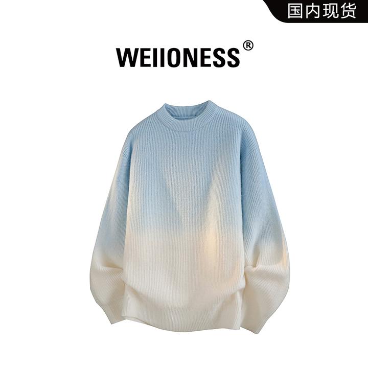 WEIIONESS圆领毛衣男秋季潮牌渐变宽松休闲针织衫高级感男生衣服