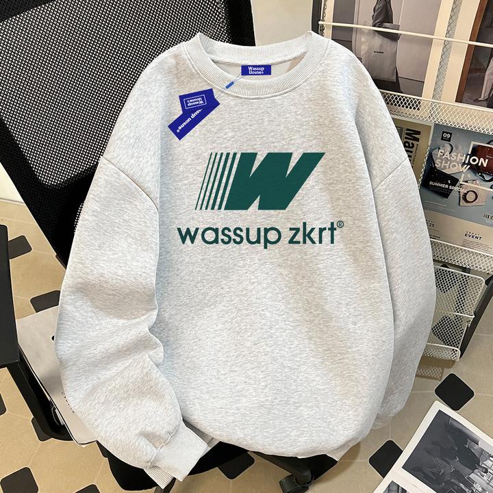 WASSUP UOSNE潮牌美式高街圆领卫衣男生秋季重磅宽松百搭休闲外套
