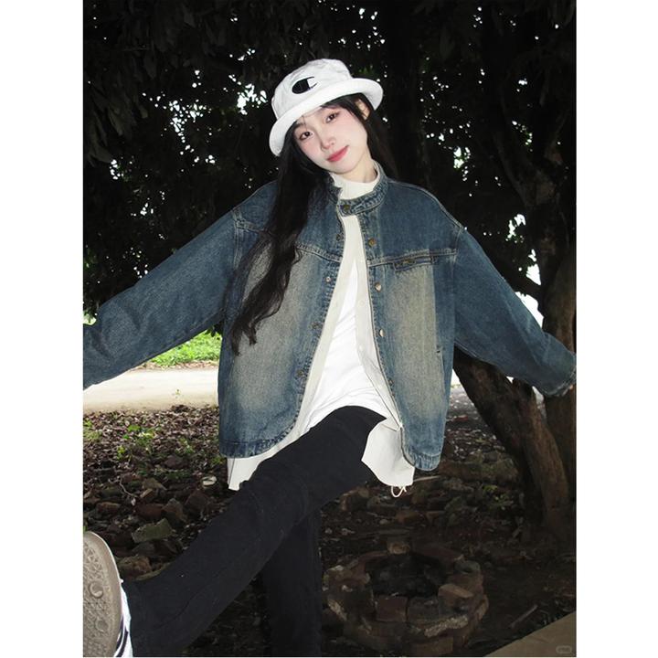 美式复古牛仔外套女2025秋季水洗做旧港味高级设计感短牛仔上衣