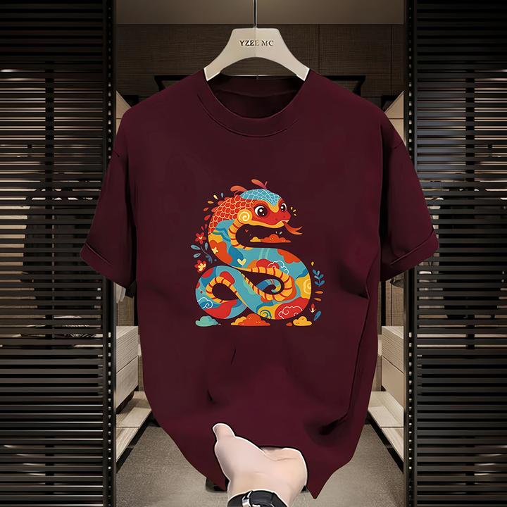 古梵沃2025新款潮牌纯棉T恤圆领上衣印花时尚国潮新年短袖打底衫