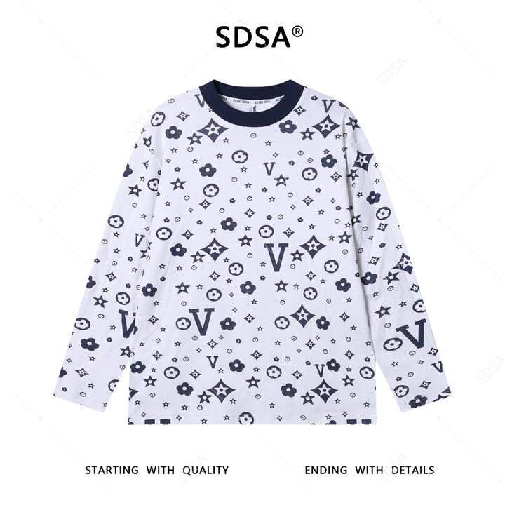 SDSA男士秋冬新款痞帅男装美式撞色满印字母花朵圆领长袖T恤百搭