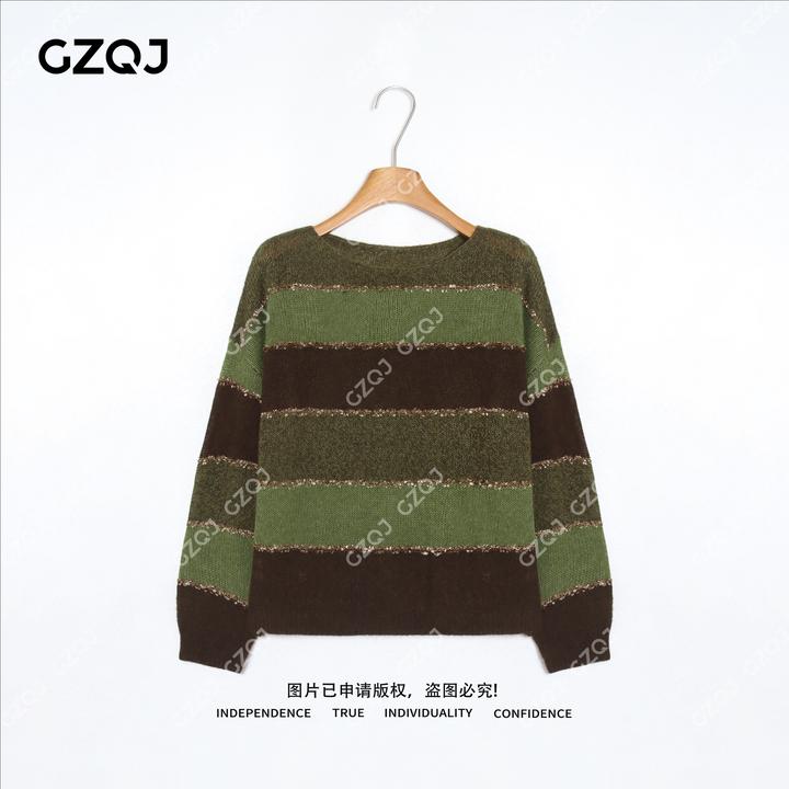 老琴私服【牛油果可可】琥珀流光风绵羊毛山羊绒羊驼毛圆领毛衣6167