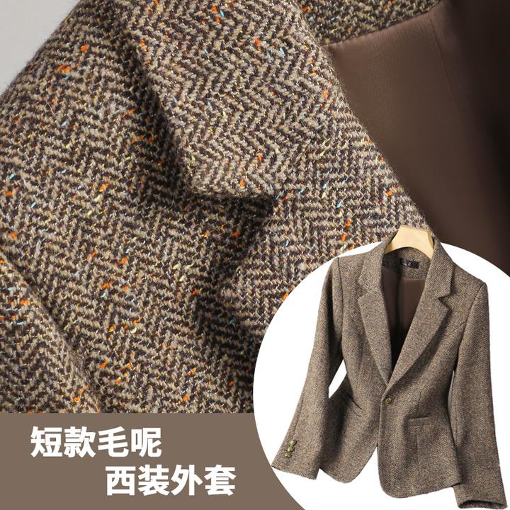 羊毛呢西装外套女士小个子秋冬高级感气质休闲修身短款小西服上衣