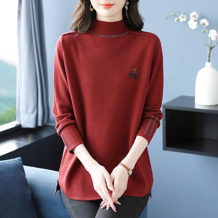 羊毛红色毛衣女秋冬2026新款中年妈妈冬季加厚内搭针织打底衫上衣