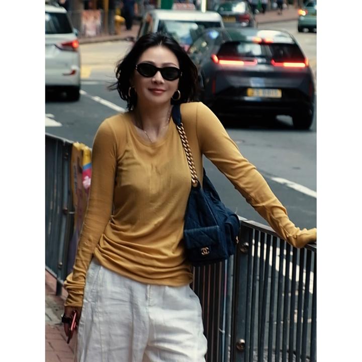 SHIIEELL圆领纯棉长袖女夏季新款洋气百搭老钱风女装休闲T恤Z5030