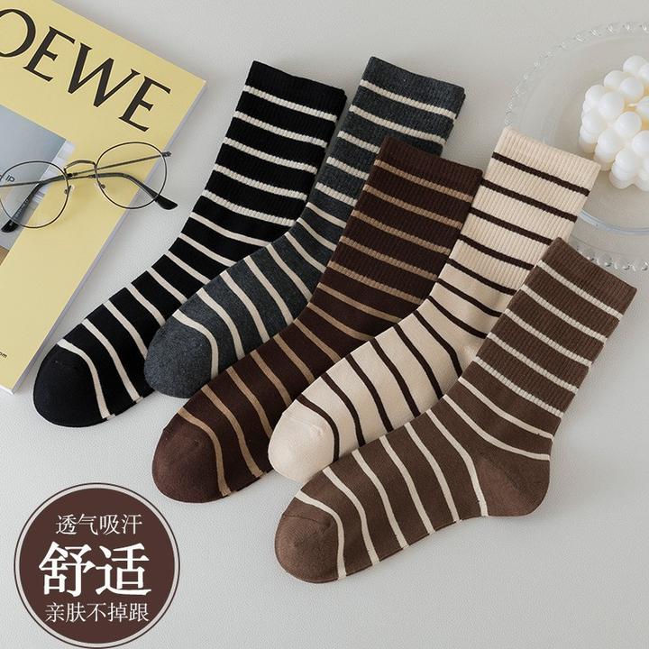8双条纹袜子女中筒袜ins潮可爱日系运动袜韩版百搭秋冬韩版穿搭