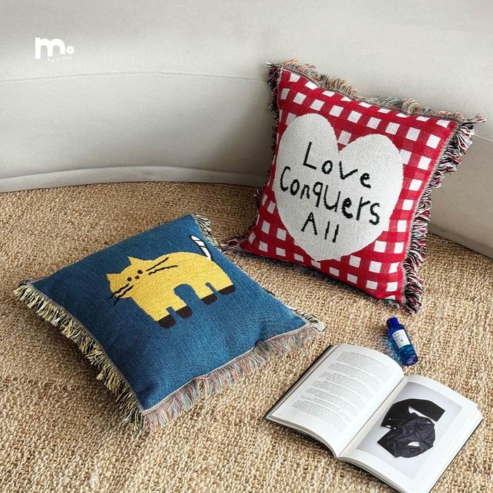 莫语 创意卡通流苏客厅沙发靠枕含芯 日式可爱爱心针织抱枕靠背