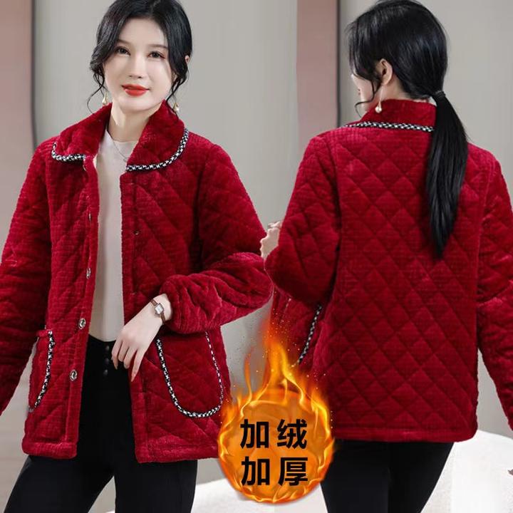 棉衣女外穿新款冬装罩衣加绒加厚时尚保暖棉服短款翻领防寒棉袄