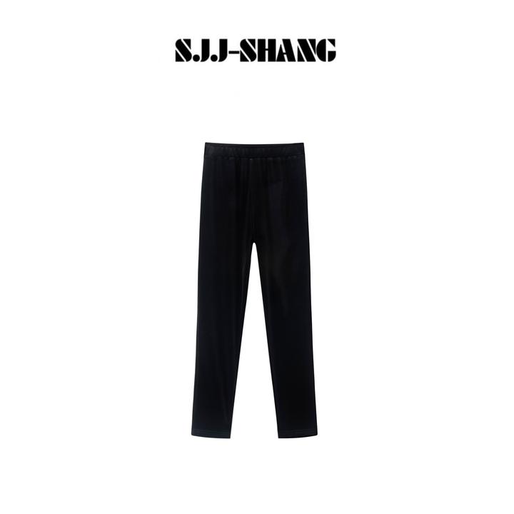 SJJ-SHANG【漫画腿】重工定制斜裁松紧腰3D丝绒高腰打底裤q135812p