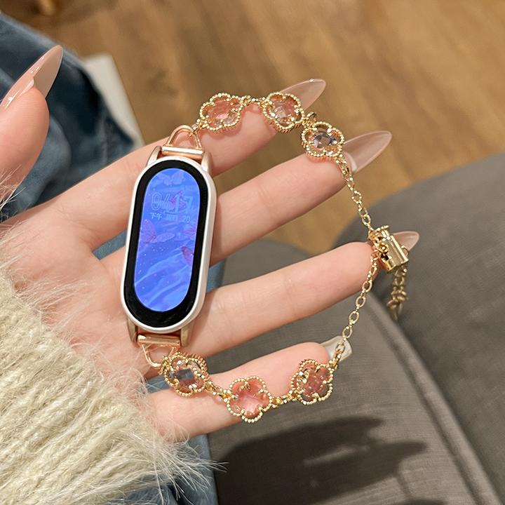 适用小米手环9表带8五叶草水晶手链76543nfc版女生夏季替换腕带