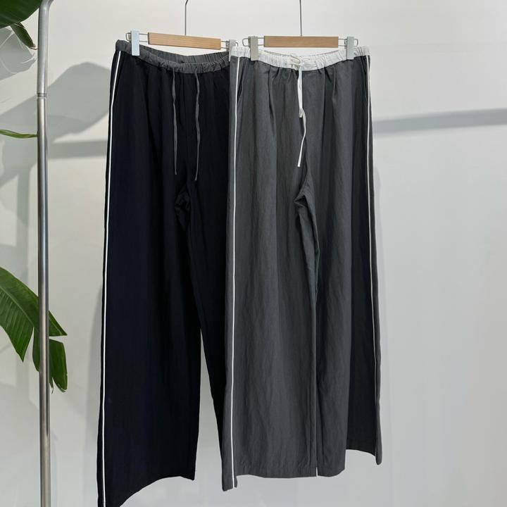074 秋季运动休闲裤薄宽松阔腿女运动裤松紧腰带侧压条