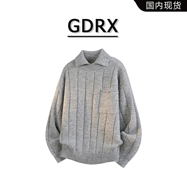 GDRX美式复古纯色毛衣男秋季新款翻领休闲针织衫高级感轻奢男装
