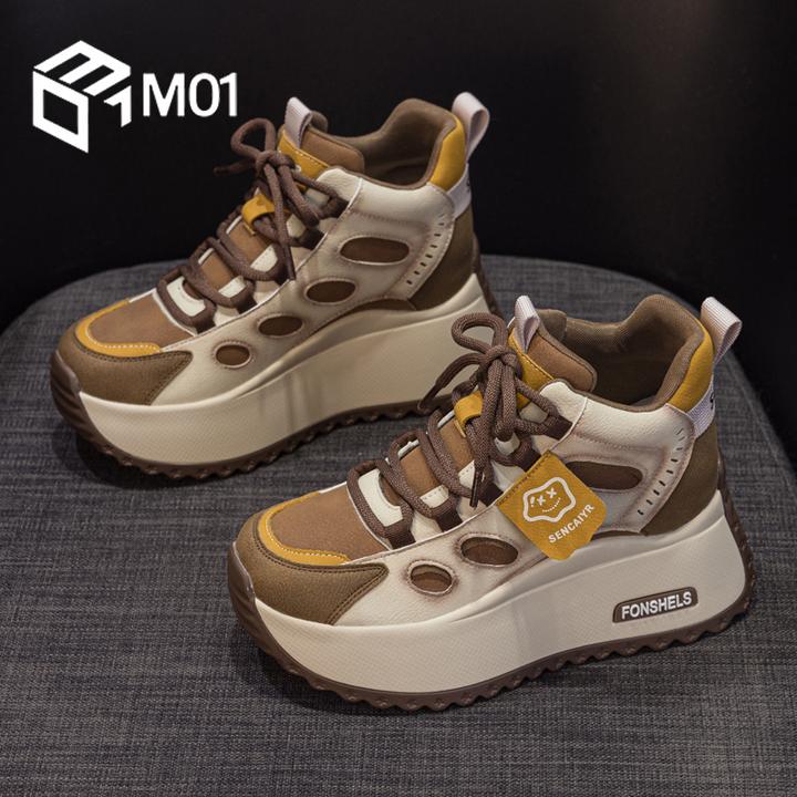 M01厚底增高小个子老爹鞋女2025新款秋季时尚百搭高帮休闲运动鞋