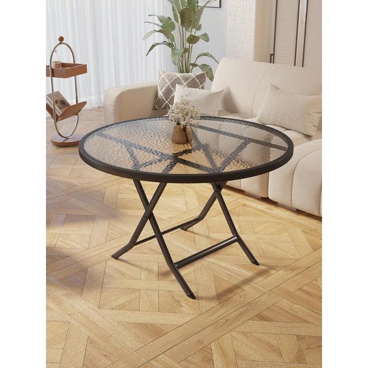 桌子折叠家用阳台休闲玻璃桌小户型出租房餐桌简易吃饭桌方桌圆桌