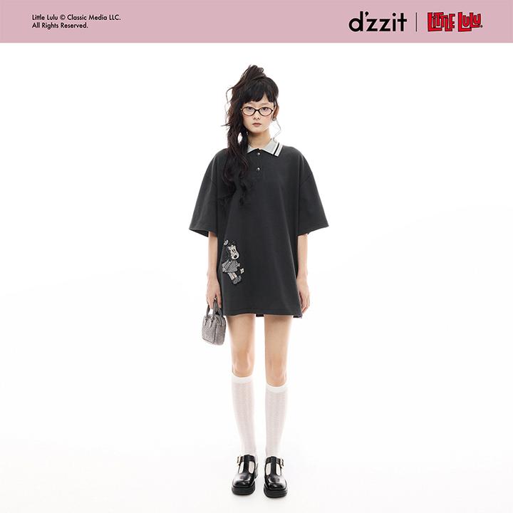 【Little lulu联名系列】dzzit地素连衣裙2025秋新款Polo领裙子女