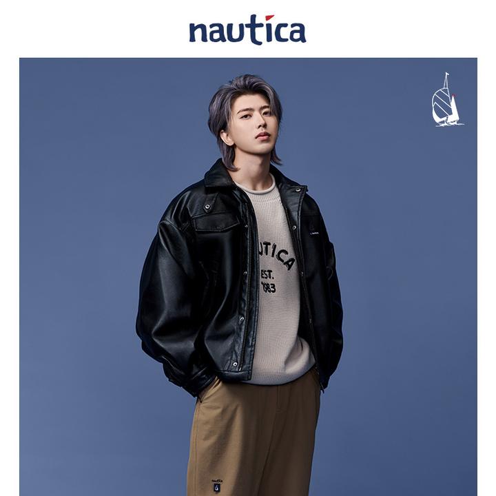 【蔡徐坤同款】nautica白帆 日系中性宽松复古百搭仿皮外套JW5402