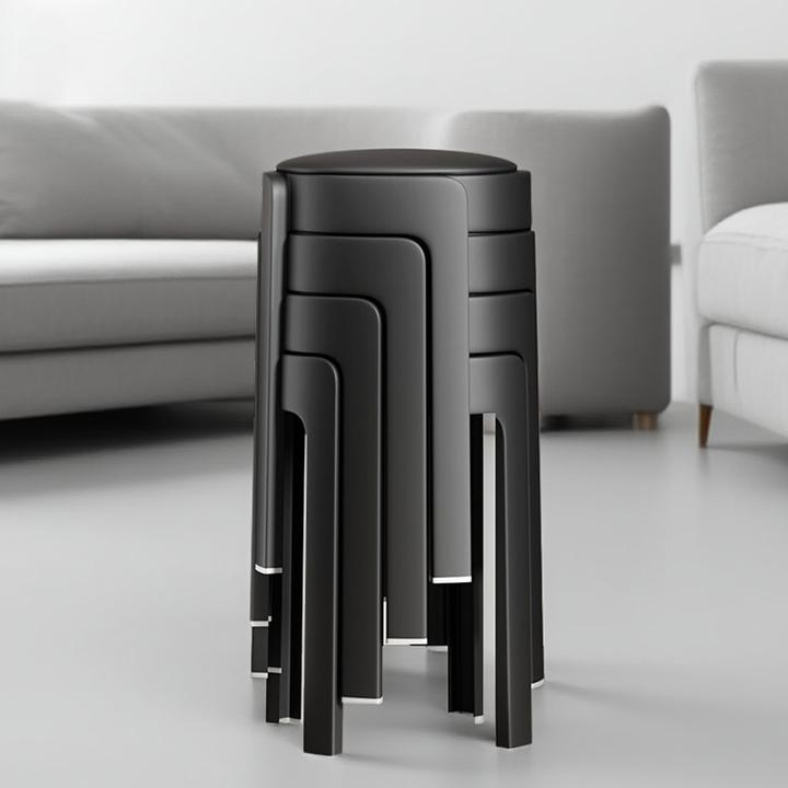 轻奢高级感塑料凳子可叠放结实耐用成人加厚软包圆凳家用餐桌高凳