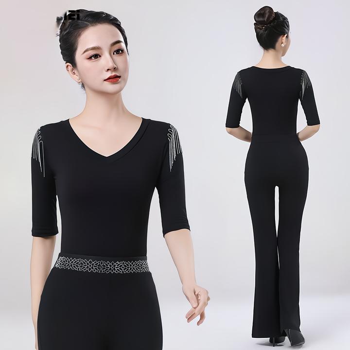 高档形体舞蹈服装流苏导师礼仪培训走秀修身优雅练功服女新款秋冬