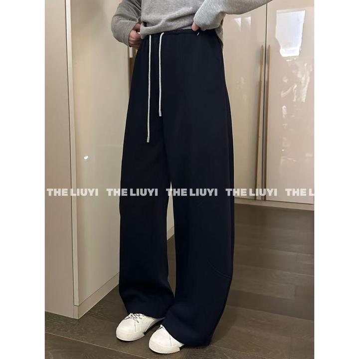 【LIUYI】撞色弯刀裤～冬季加绒垂软弯刀休闲卫裤59203