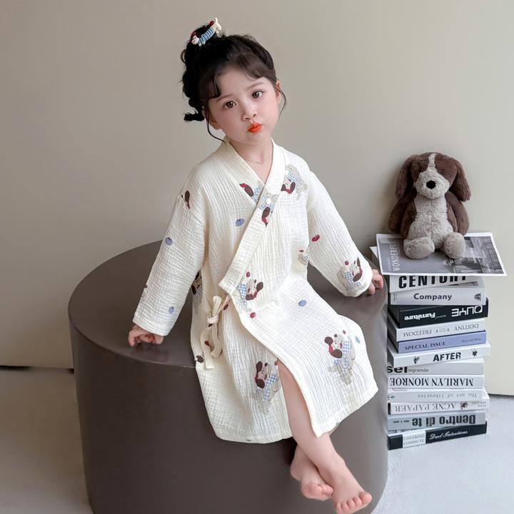 女童睡袍春秋纯棉儿童可穿浴巾浴袍女宝宝长袖纱布睡衣家居服夏季