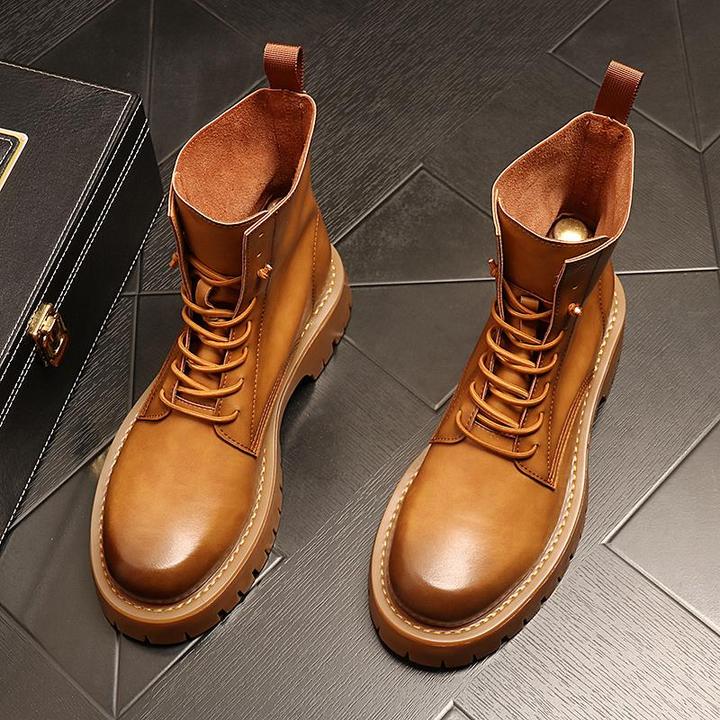 2025马丁靴秋冬季加绒保暖棉男鞋英伦风高帮靴子厚底工装大黄靴男