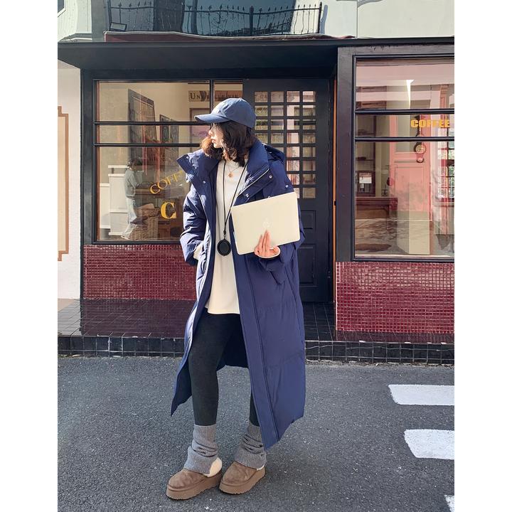 PRASE·噜【冰川羽绒】微胖显瘦90白鸭绒保暖连帽长款羽绒服PR510S12