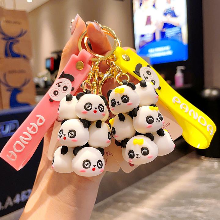 原创卡通叠叠乐钥匙扣可爱熊猫公仔汽车钥匙链包包挂件小礼品