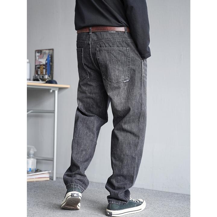 春秋季美式痞帅水洗复古黑灰色牛仔裤男直筒宽松通勤百搭锥形裤子