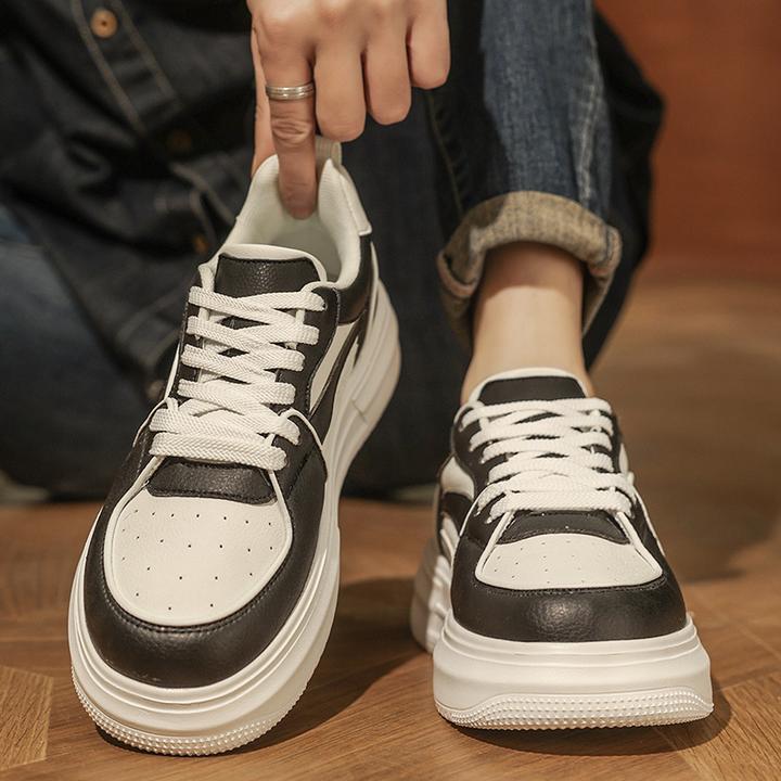 增高平跟厚底系带春季休闲板鞋韩版男士夏季百搭休闲鞋小白鞋潮鞋