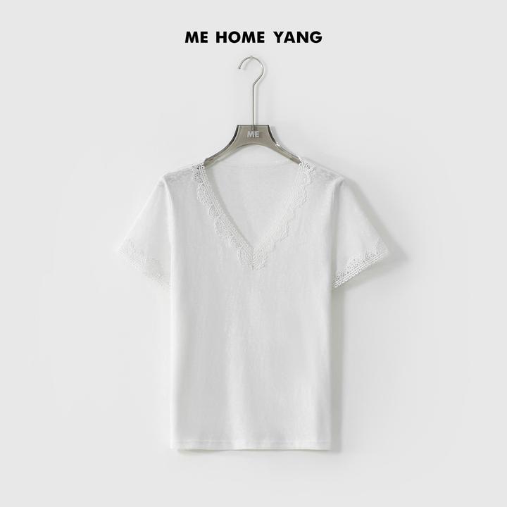 ME【V领刺绣T】棉混纺重工刺绣显瘦百搭时尚短袖T恤MESS2831