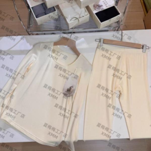 XMM.【加绒棉毛衫套装】内衣套显瘦保暖打底长袖纯色分体套装-Y8106