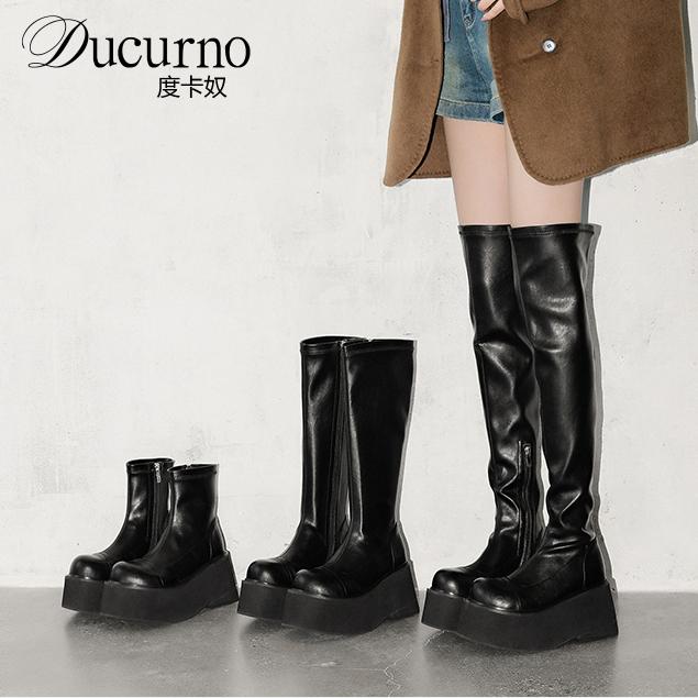 三种筒高！小个子增高厚底时尚弹力靴女2026新款圆头高跟过膝长靴