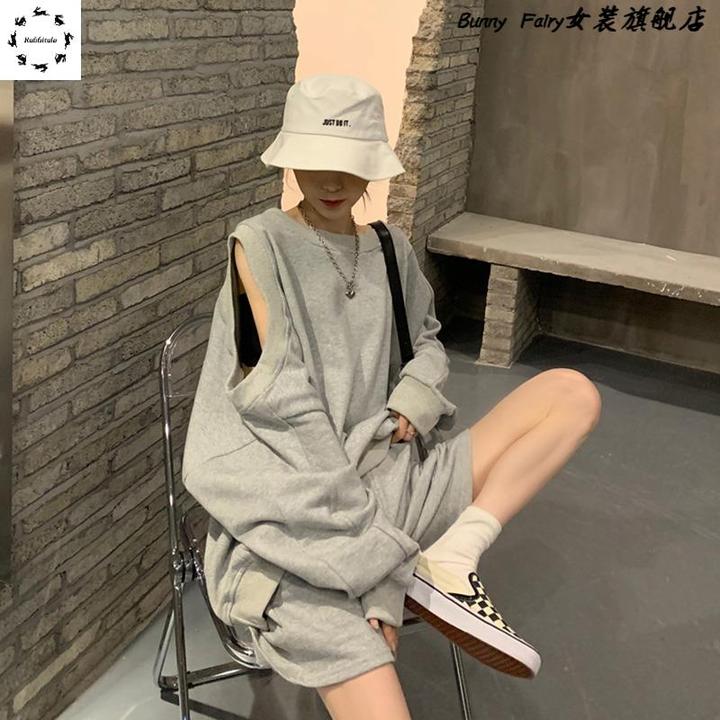 假领露肩纯色休闲 上衣女2025秋季新款韩版宽松中长版慵懒风上衣