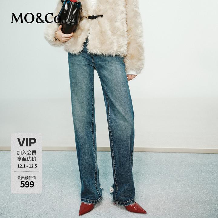MOCO牛仔裤RECTO设计师联名冬高腰直筒破洞MBD4JEN025