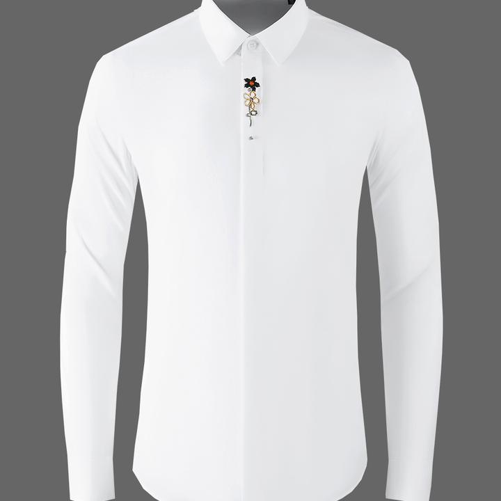 2025新秋季男士潮流高级感钉珠长袖衬衫时尚简约帅气修身时尚衬衣