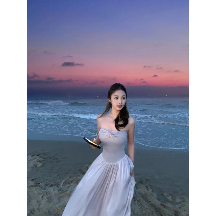 海边度假风巨好看的抹胸收腰仙女裙小众漂亮独特连衣裙2025年夏季