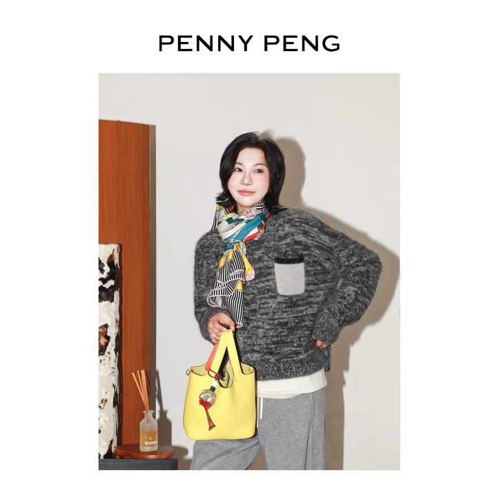 PENNYPENG芝麻糊 秋冬新款软糯时尚百搭圆领狐狸绒羊毛奢混套头衫