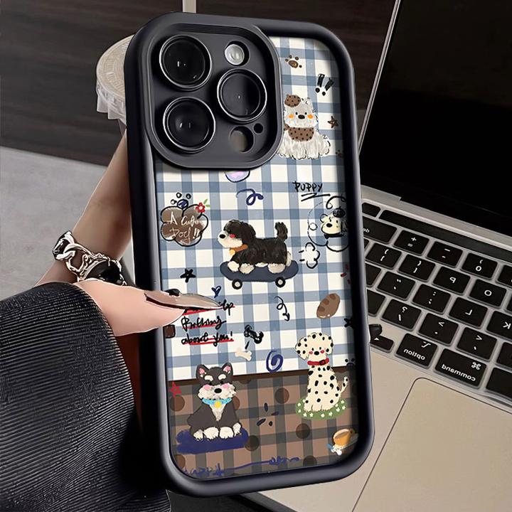 格纹小狗适用iphone17苹果手机壳1615promax金刚砂14软硅胶131211