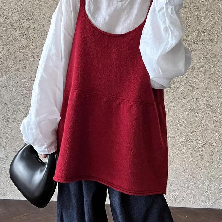 红色休闲宽松型针织吊带背心百搭秋装新款洋气大码显瘦洋气马甲