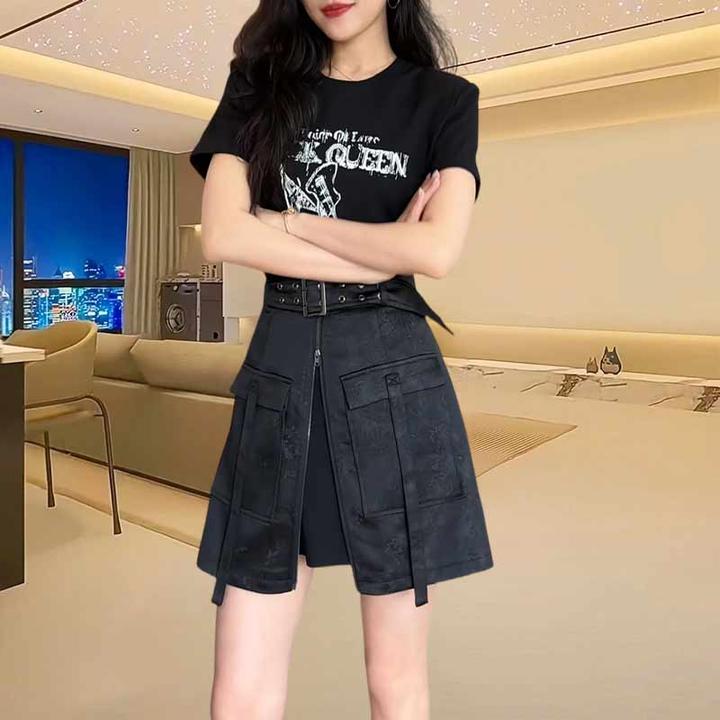 假两件收腰显瘦设计短袖连衣裙2026夏季新款洋气休闲装女款A字裙