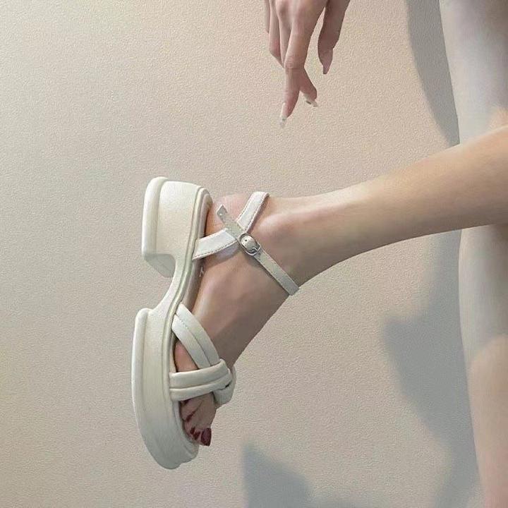 工厂尾单凉鞋女夏季2025新款厚底一字带仙女配裙子休闲运动罗马鞋