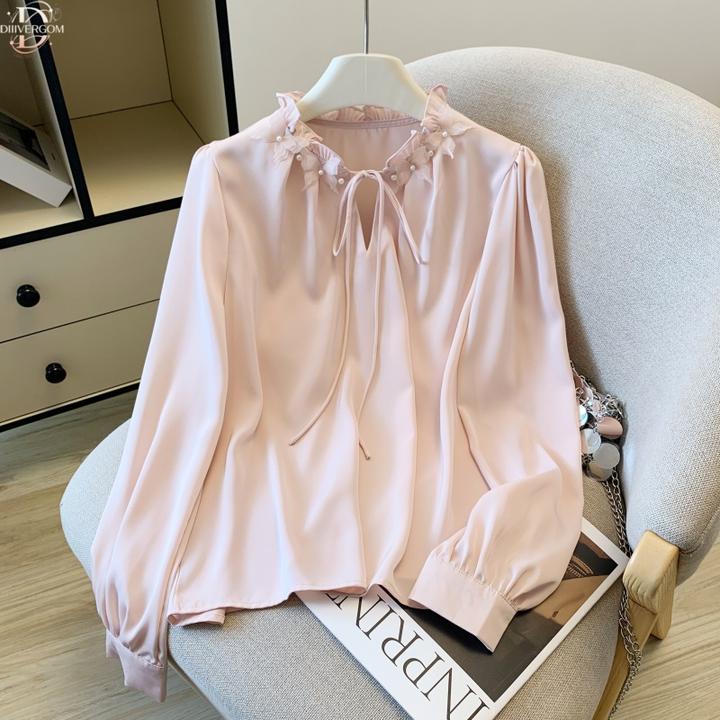 法式温柔气质时尚衬衫女职业通勤衬衣长袖木耳边设计感慵懒风上衣