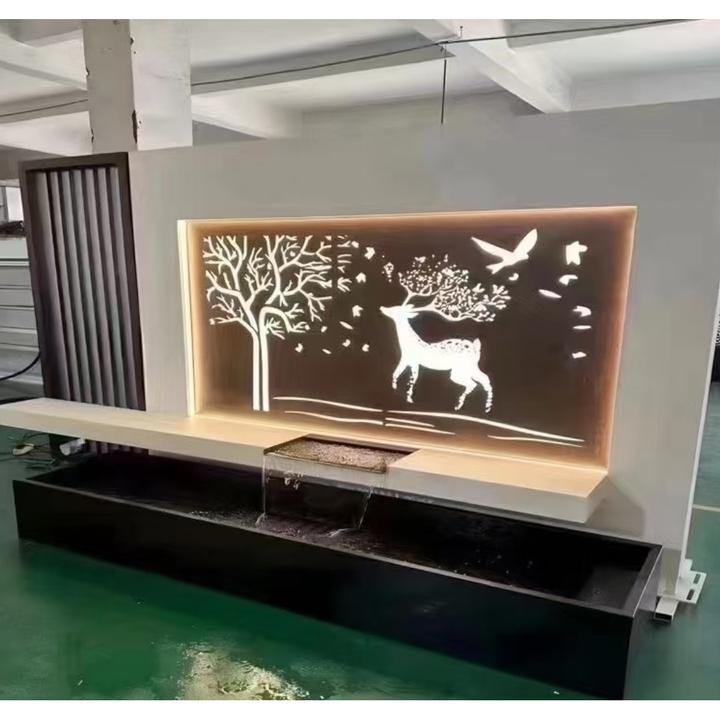 简约不锈钢庭院流水屏风背景墙轻奢山水叠水板瀑布景墙定制客厅