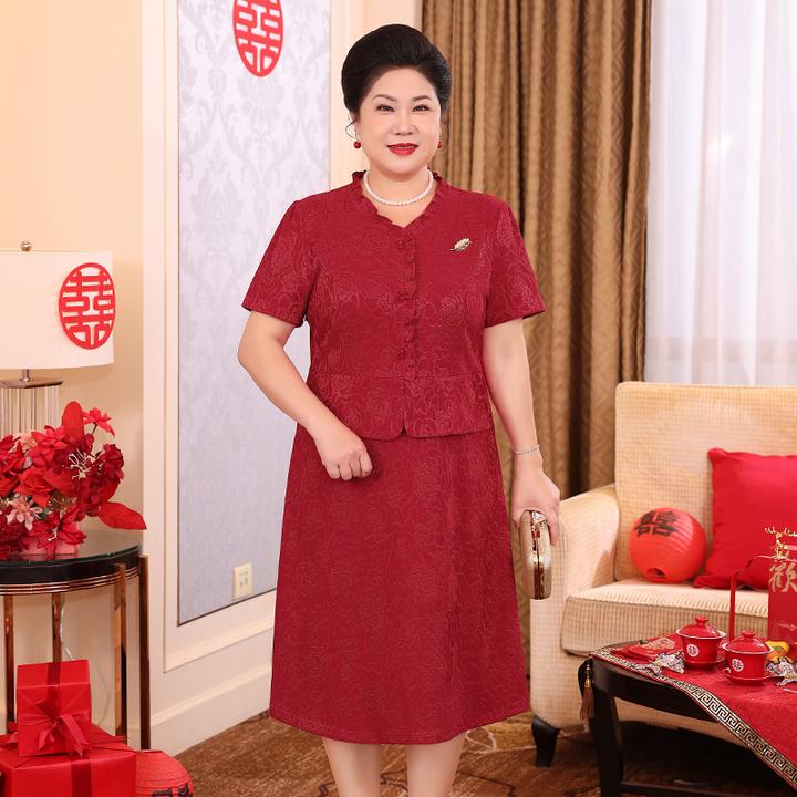 洋气喜妈妈婚宴连衣裙大码显瘦遮肚喜婆婆高贵订婚气质裙WH25314