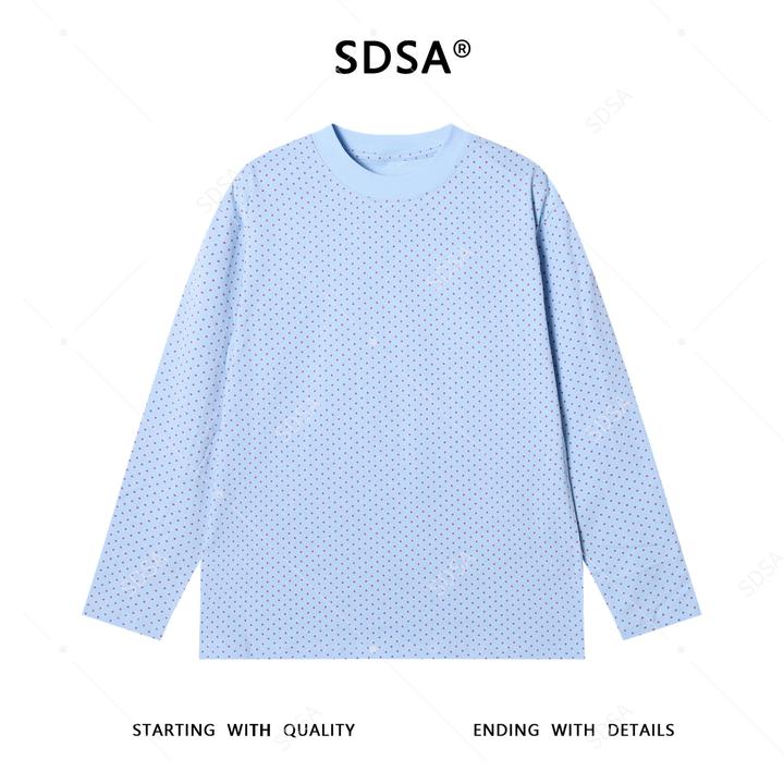 SDSA秋季新款男士痞帅简约撞色波点圆领长袖T恤简约休闲百搭上衣