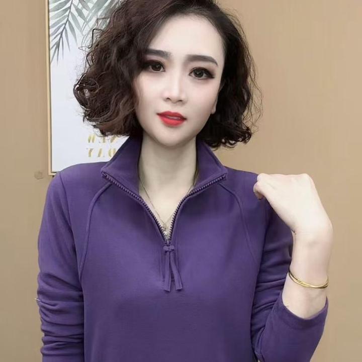 2024秋冬季新品时尚百搭修身显瘦加绒高级时髦半拉链打底女士上衣